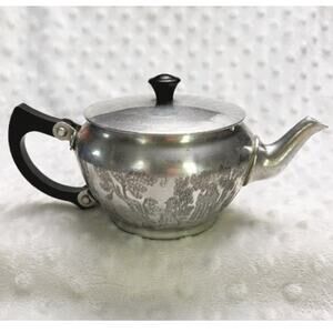 Vintage N.C. Joseph Ltd. Etched Aluminum Ware Stratford-On-Avon England Tea Pot